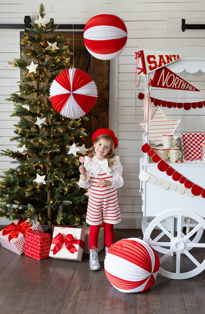 BEC1103 - Red and Cream Accordion Paper Lanterns