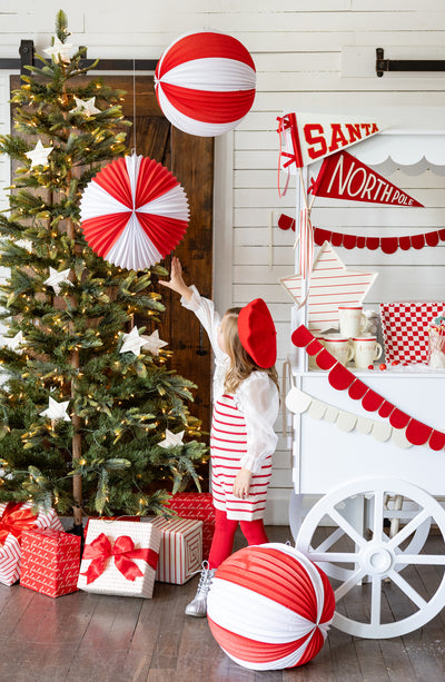 BEC1103 - Red and Cream Accordion Paper Lanterns