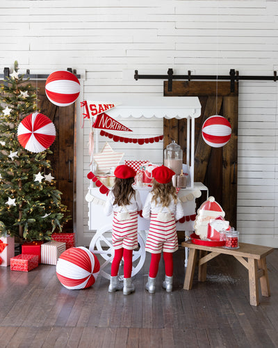 BEC1103 - Red and Cream Accordion Paper Lanterns