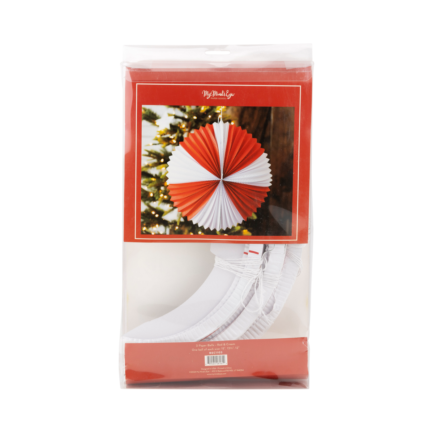 BEC1103 - Red and Cream Accordion Paper Lanterns