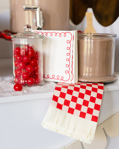 BEC1138 - Red and Cream Scallop Border Paper Cocktail Napkin