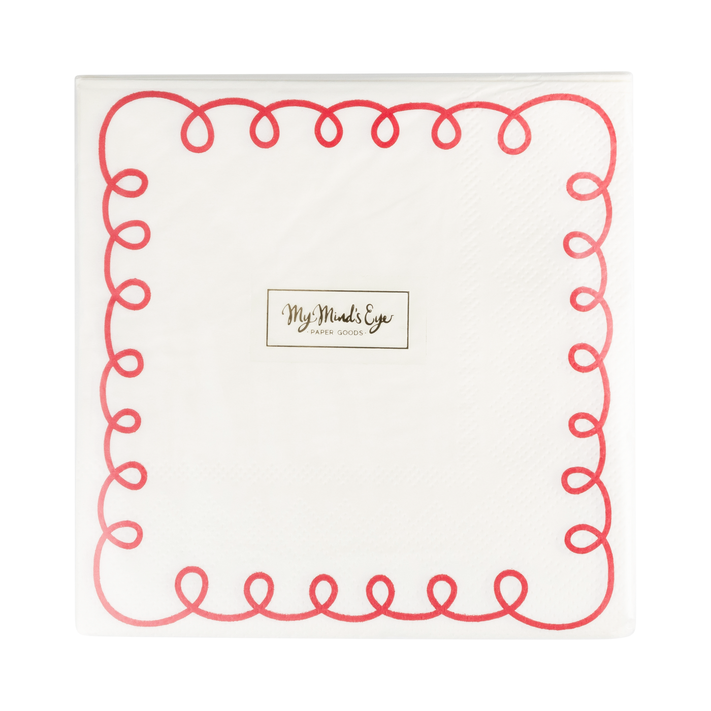 BEC1138 - Red and Cream Scallop Border Paper Cocktail Napkin