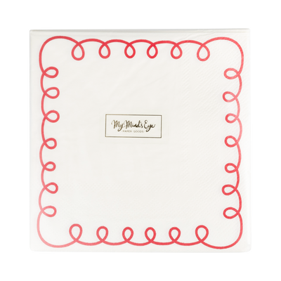 BEC1138 - Red and Cream Scallop Border Paper Cocktail Napkin