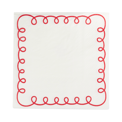 BEC1138 - Red and Cream Scallop Border Paper Cocktail Napkin