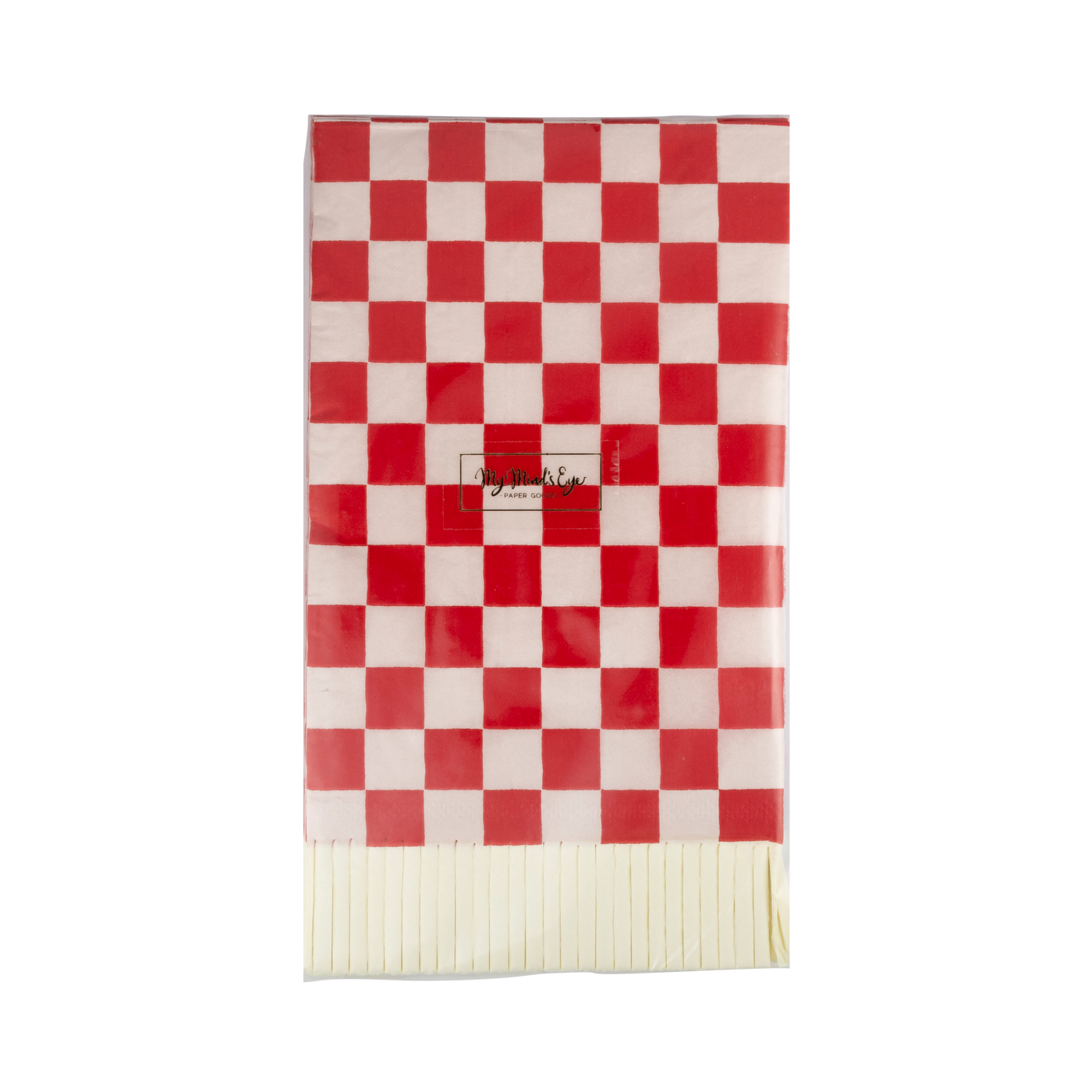 BEC1139 - Red and Pink Checked Fringed Paper Dinner Napkins