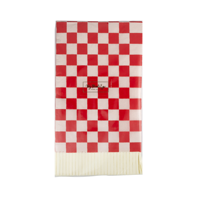 BEC1139 - Red and Pink Checked Fringed Paper Dinner Napkins