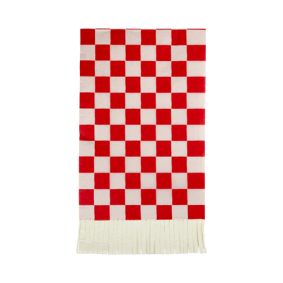 BEC1139 - Red and Pink Checked Fringed Paper Dinner Napkins