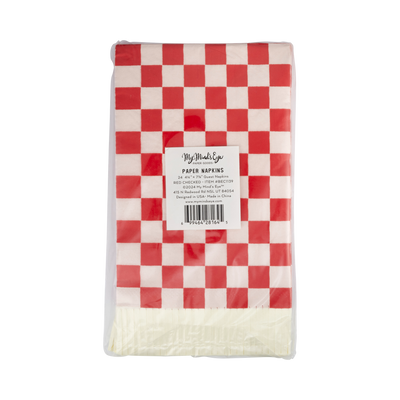 BEC1139 - Red and Pink Checked Fringed Paper Dinner Napkins