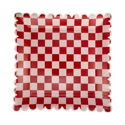 BEC1143 - Pink and Red Checked Paper Plates