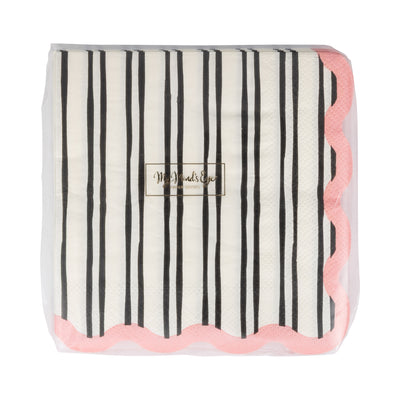 BLL1239 - White & Black Striped Cocktail Napkin