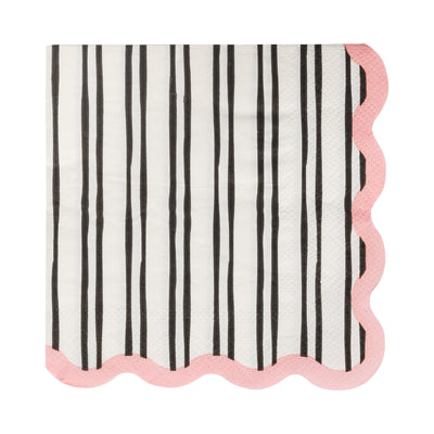 BLL1239 - White & Black Striped Cocktail Napkin