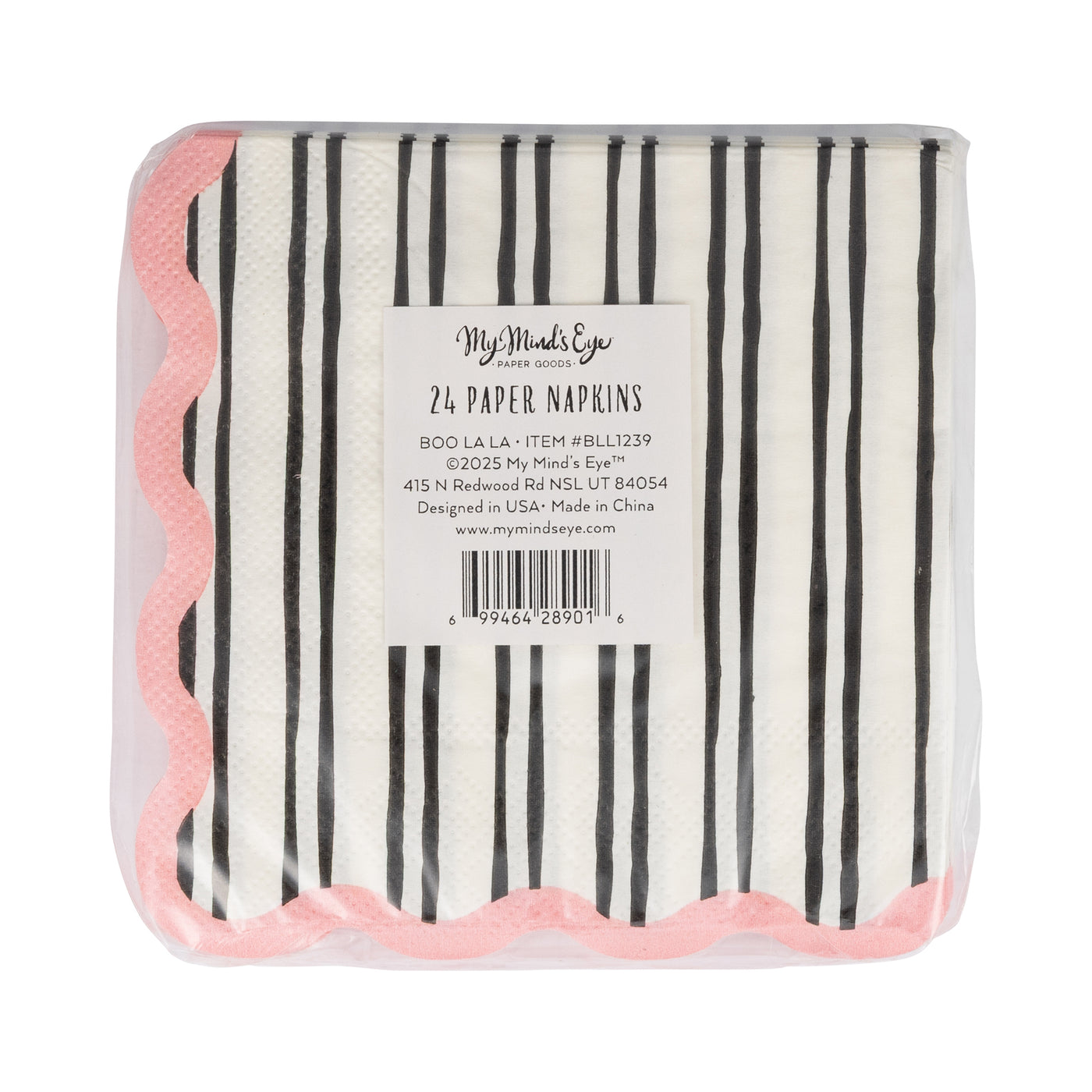 BLL1239 - White & Black Striped Cocktail Napkin