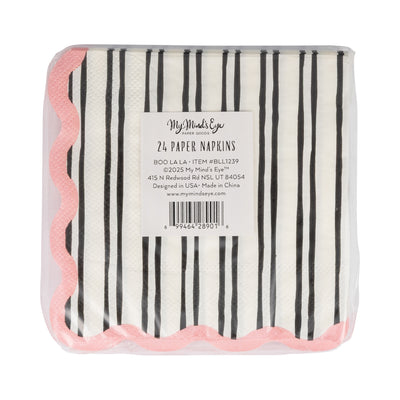 BLL1239 - White & Black Striped Cocktail Napkin