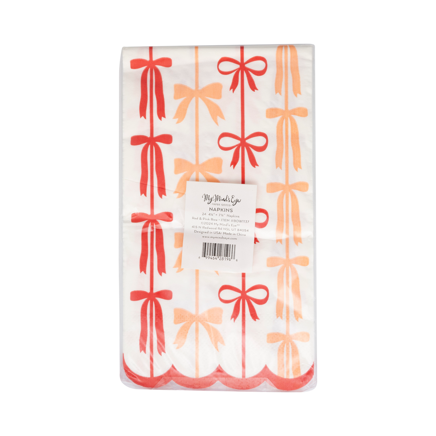 BOW1137 - Red and Pink Bow Stripes Dinner Napkin