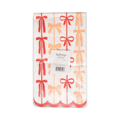 BOW1137 - Red and Pink Bow Stripes Dinner Napkin