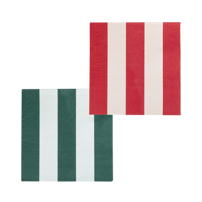 BOW1138 - Red and Pink Green and Mint Striped Cocktail Napkin Set