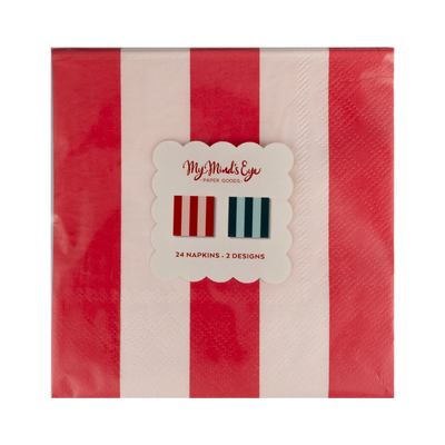 BOW1138 - Red and Pink Green and Mint Striped Cocktail Napkin Set