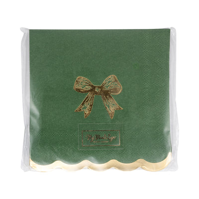 CHL1239 - Gold/Green Bow Cocktail Napkin