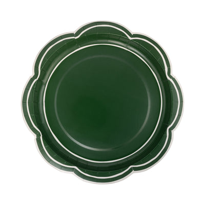 CHL1241 - Green Scalloped Cream Lines Plate