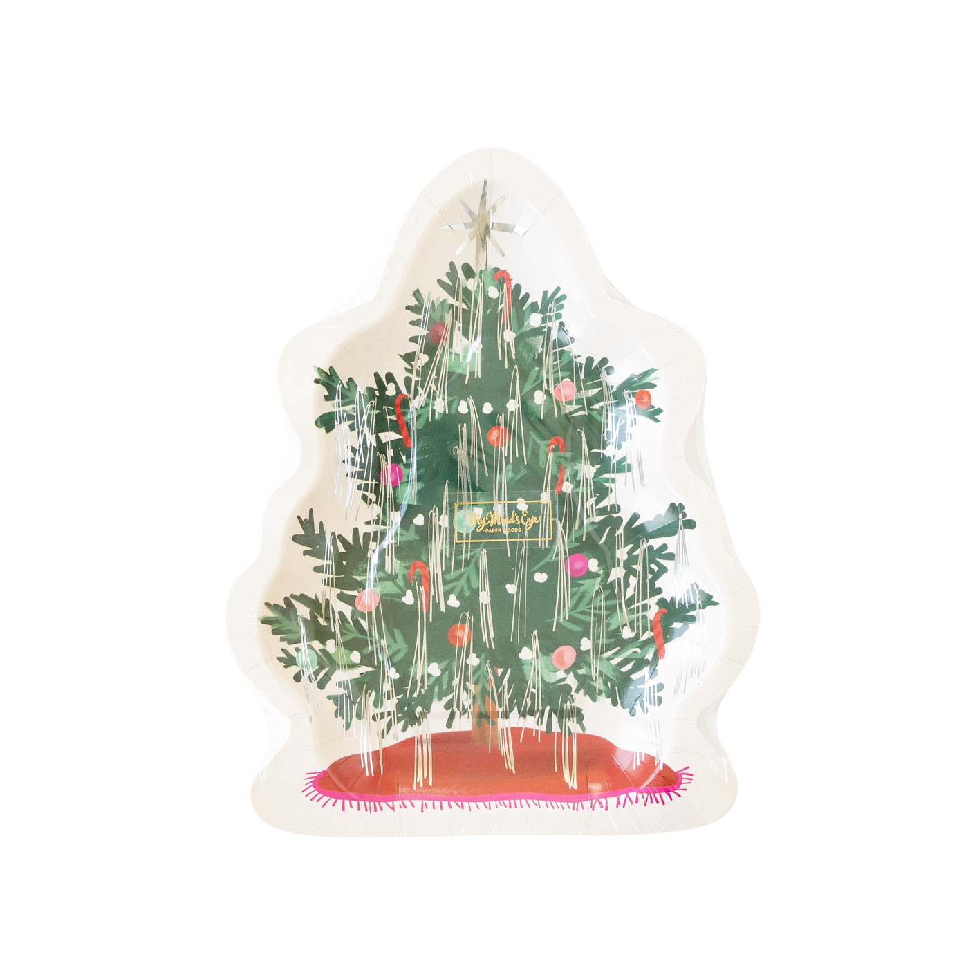 CHR1040 -  Christmas Baubles Christmas Tree Shaped Paper Plate