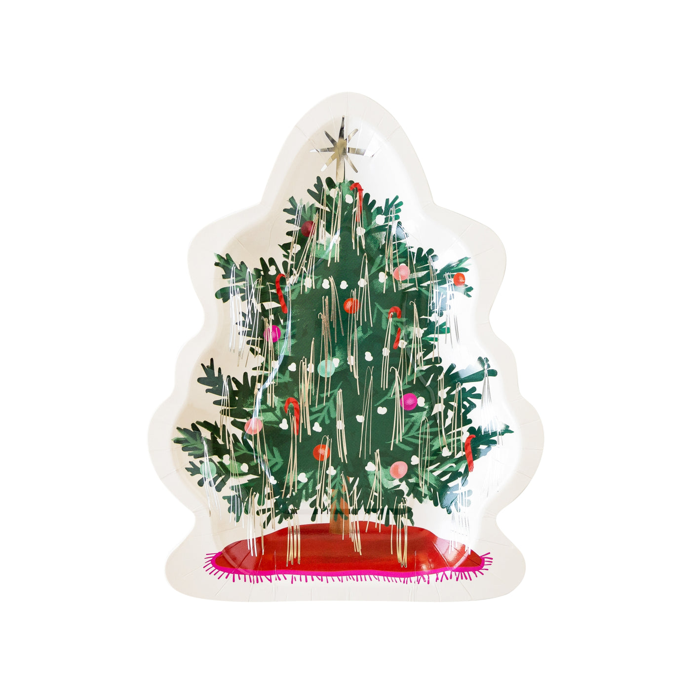 CHR1040 -  Christmas Baubles Christmas Tree Shaped Paper Plate