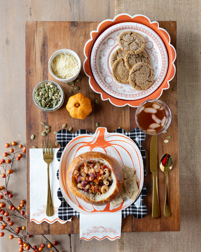 FAL1243 - Falloween Plaid Scalloped Square Paper Plate