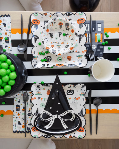 HPH1220 - Orange and Black Striped Paper Table Runner