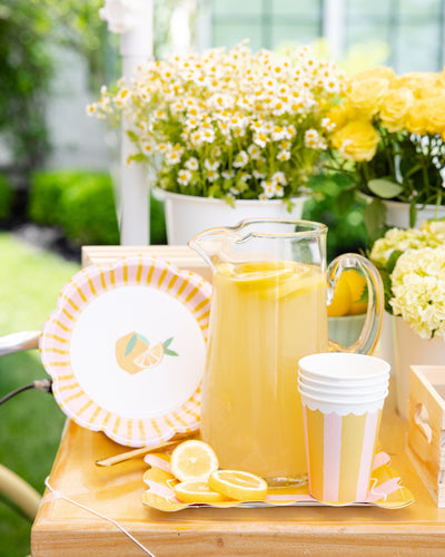 LEM1110 - Yellow & Pink Striped Party Cup