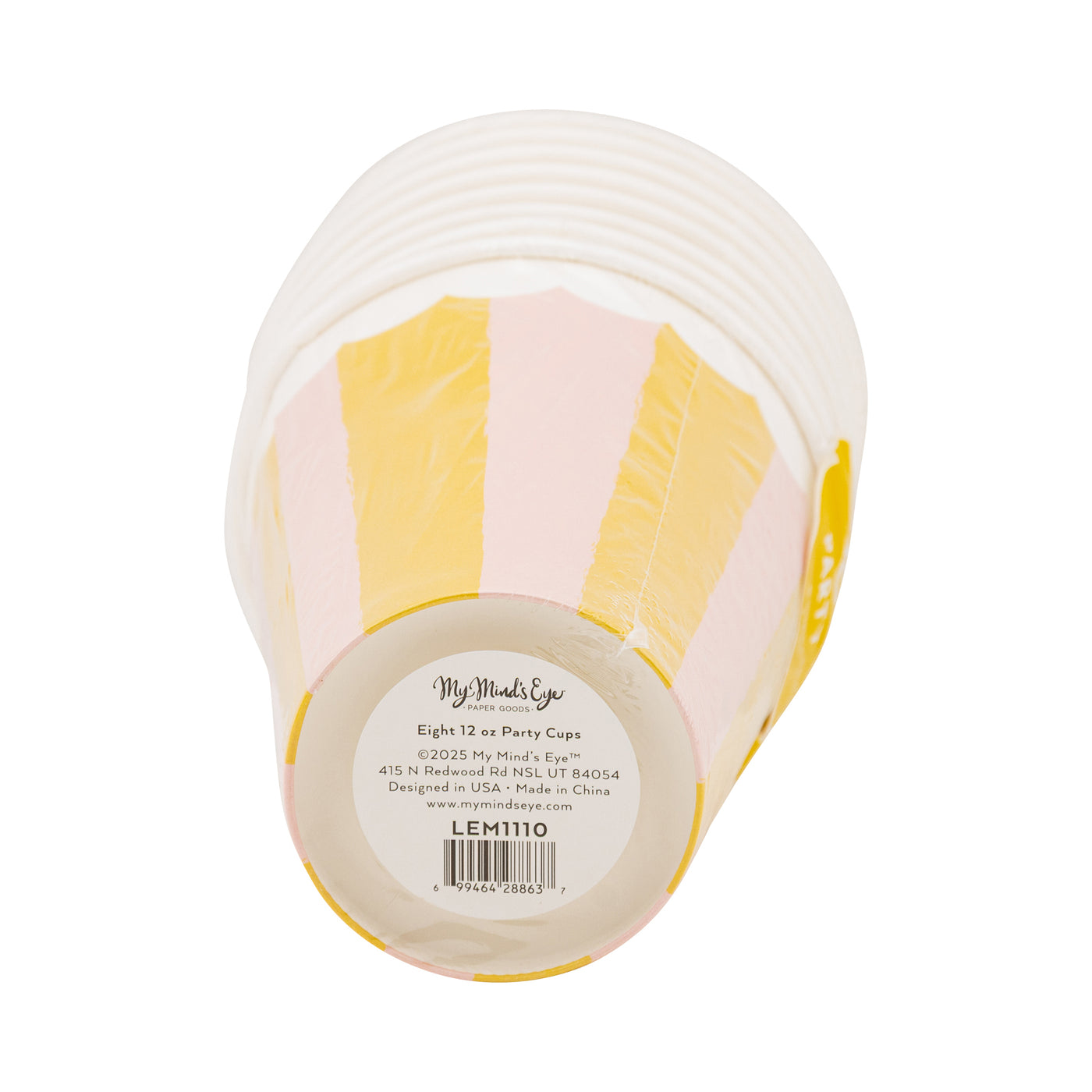 LEM1110 - Yellow & Pink Striped Party Cup