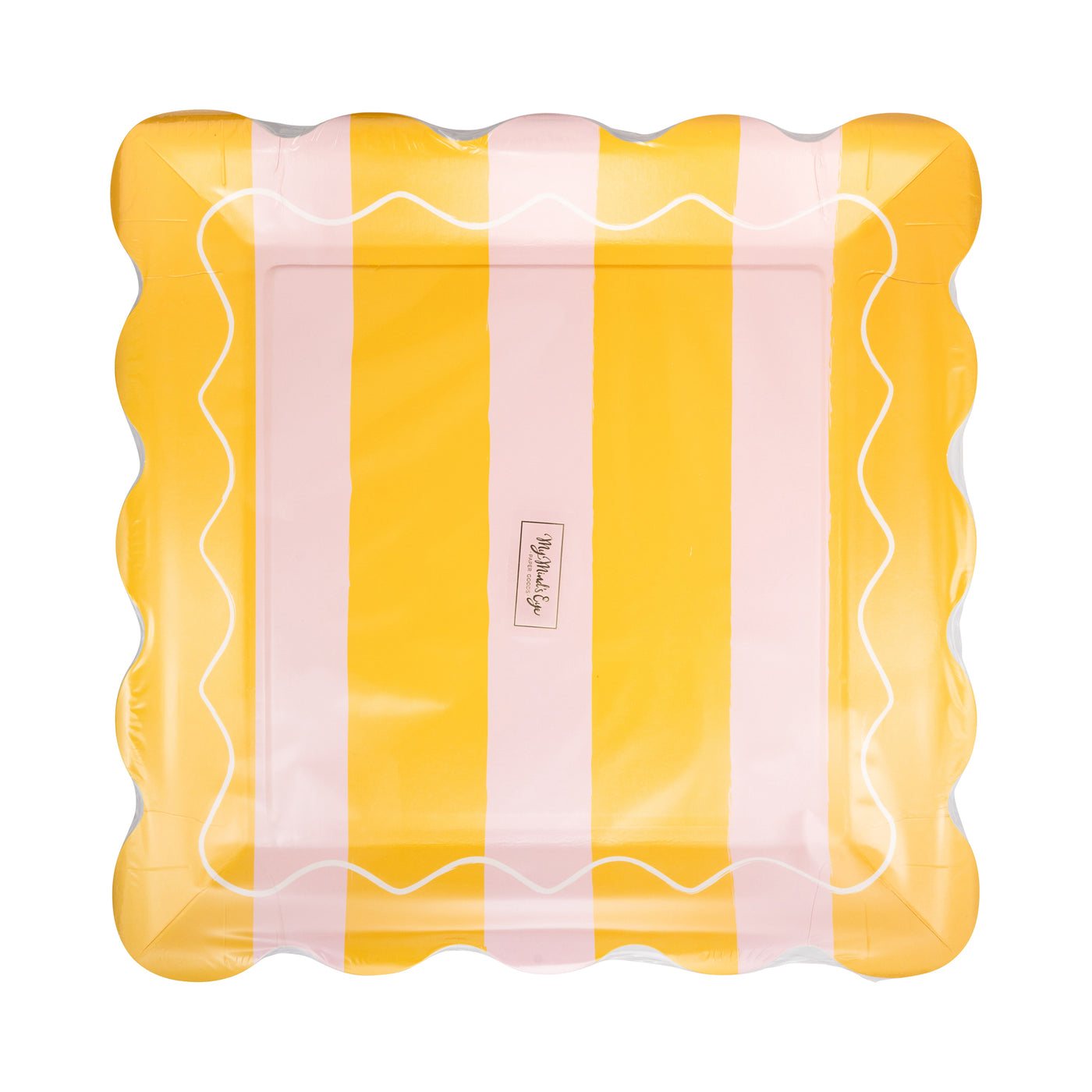 LEM1143 - Yellow & Pink Striped Scalloped Square Plate