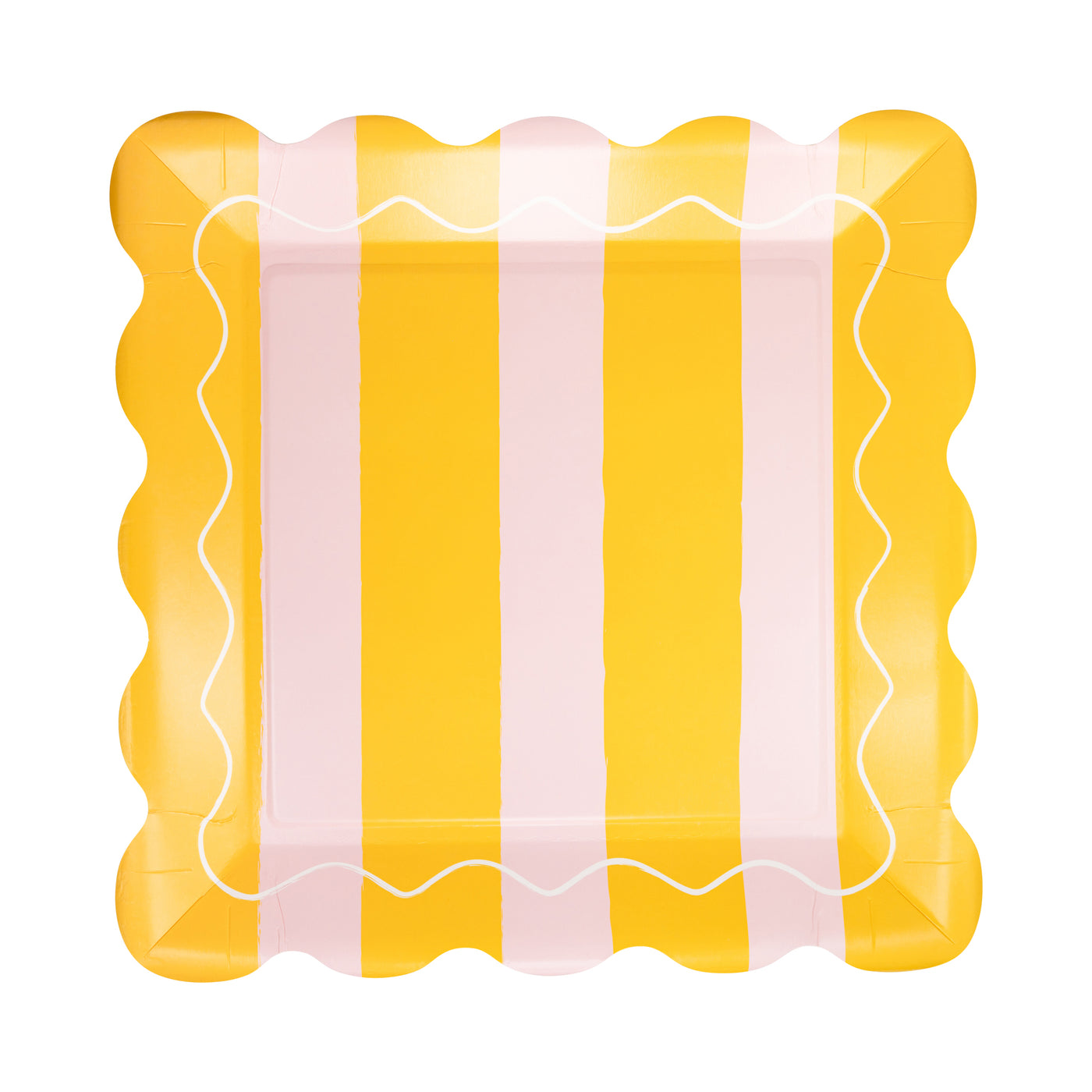 LEM1143 - Yellow & Pink Striped Scalloped Square Plate