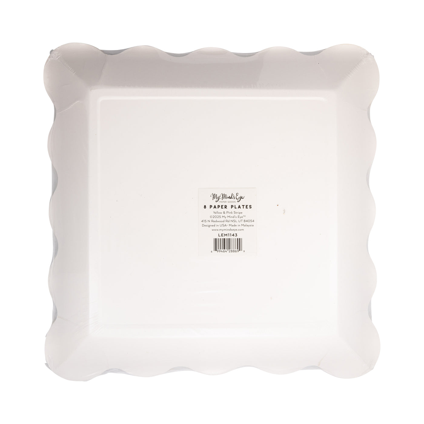 LEM1143 - Yellow & Pink Striped Scalloped Square Plate
