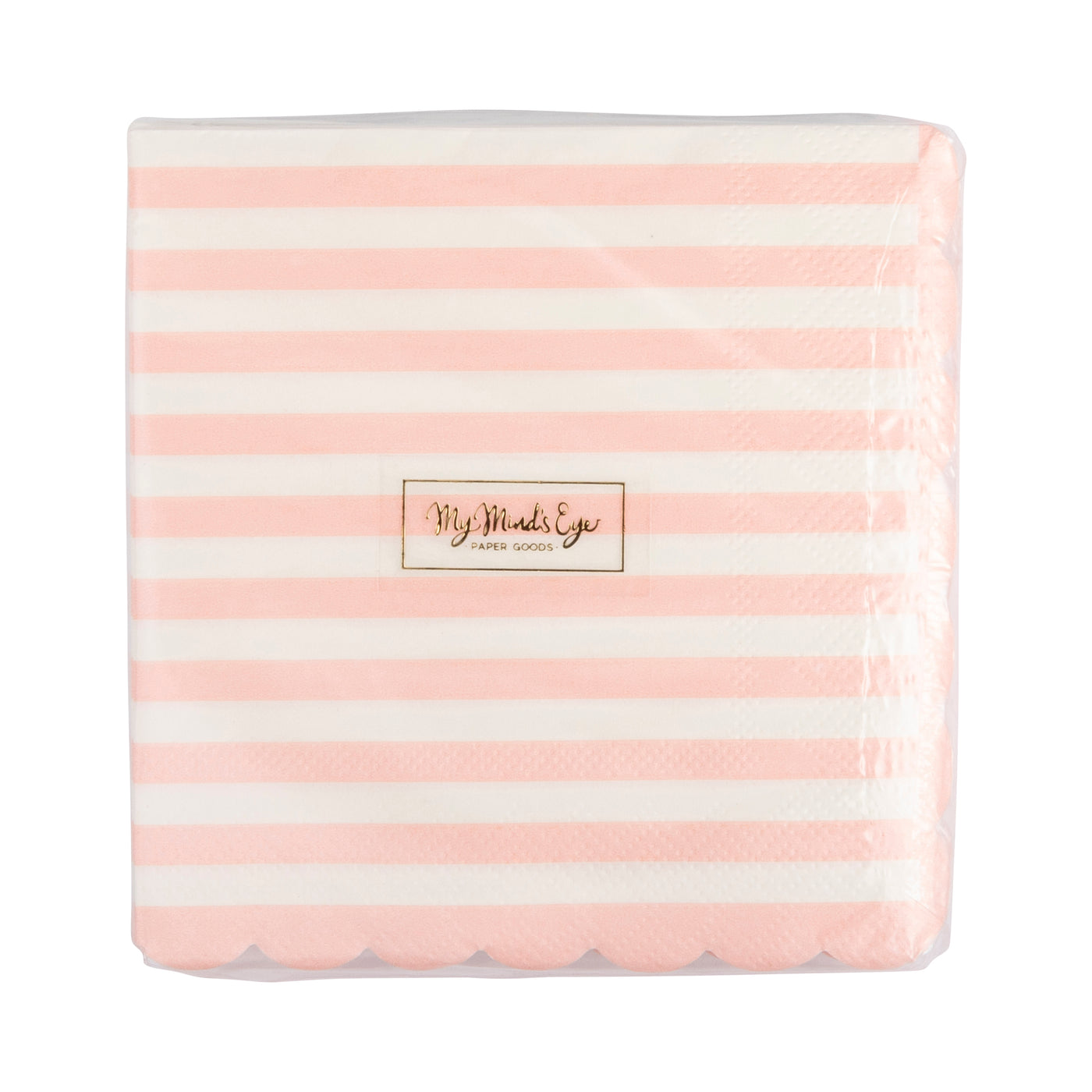 NEA1139 - Pink Striped Scalloped Cocktail Napkins