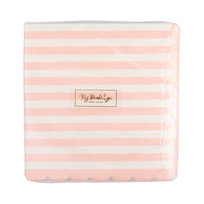 NEA1139 - Pink Striped Scalloped Cocktail Napkins