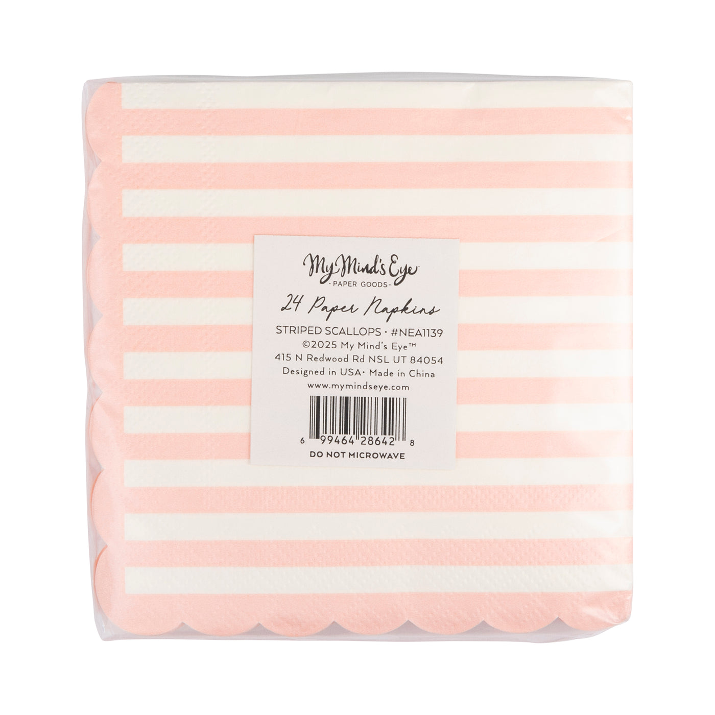 NEA1139 - Pink Striped Scalloped Cocktail Napkins