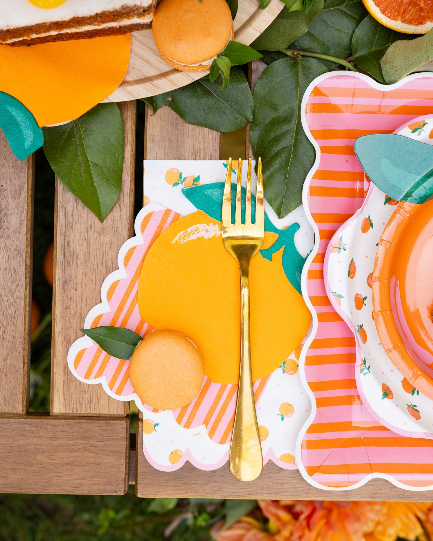 ORA1137 - Orange & Pink Striped Cocktail Napkin