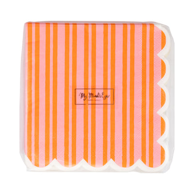 ORA1137 - Orange & Pink Striped Cocktail Napkin