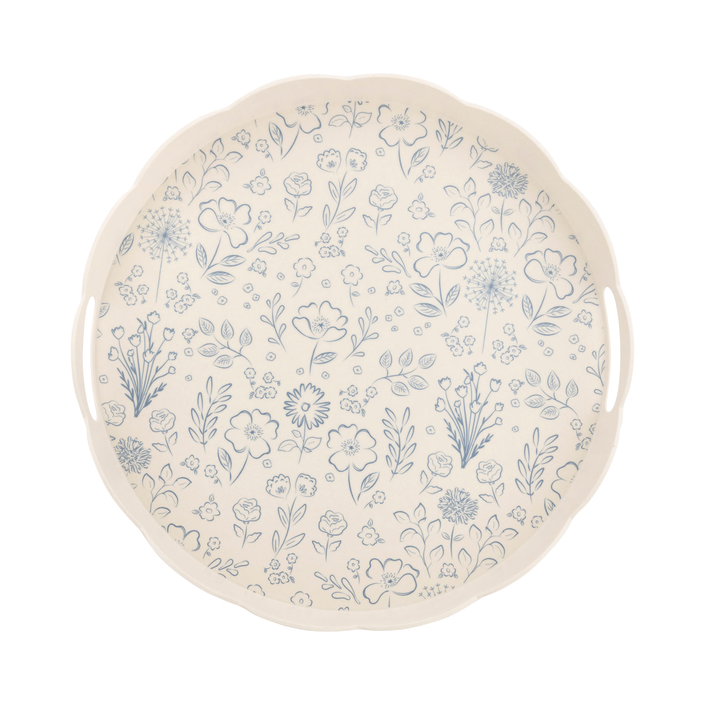 PEM1130 - Round Scalloped Floral Bamboo Tray