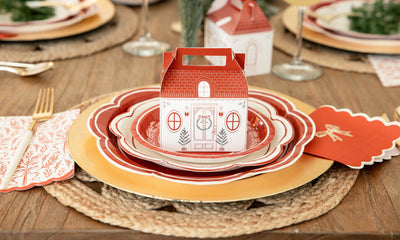 PEM1238 - Red/Gold Bow Cocktail Napkin