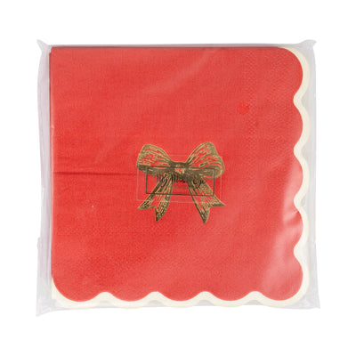 PEM1238 - Red/Gold Bow Cocktail Napkin
