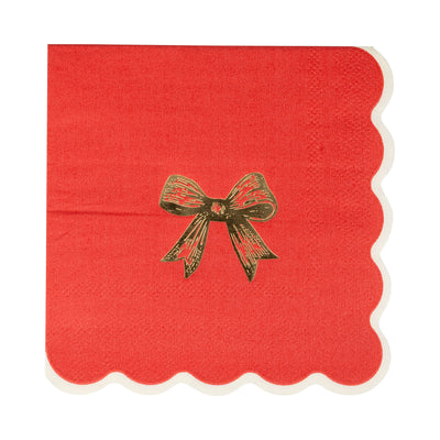 PEM1238 - Red/Gold Bow Cocktail Napkin