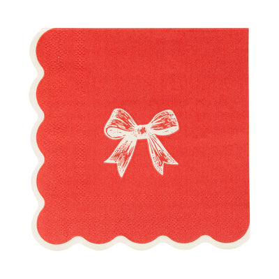 PEM1238 - Red/Gold Bow Cocktail Napkin