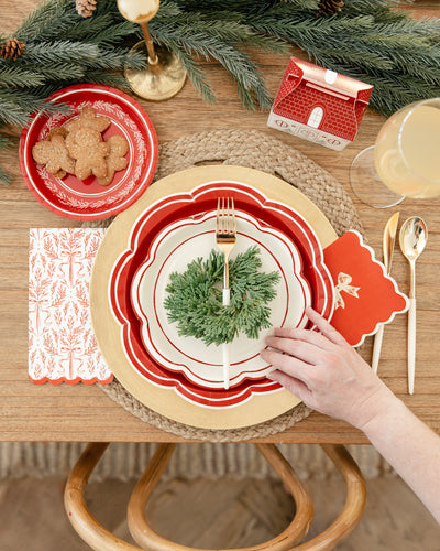 PEM1241 - Cream Scalloped Red Lines Plate