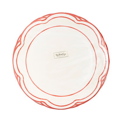 PEM1241 - Cream Scalloped Red Lines Plate