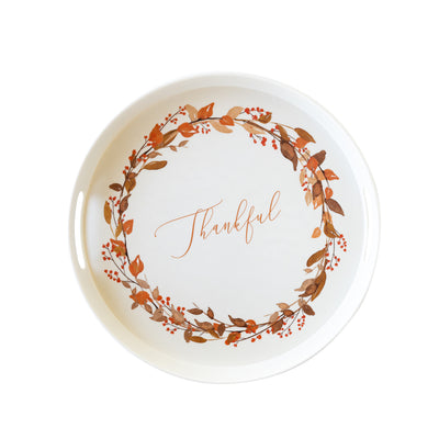 PLBT162 -  Thankful Wreath Reusable Bamboo Round Serving Tray