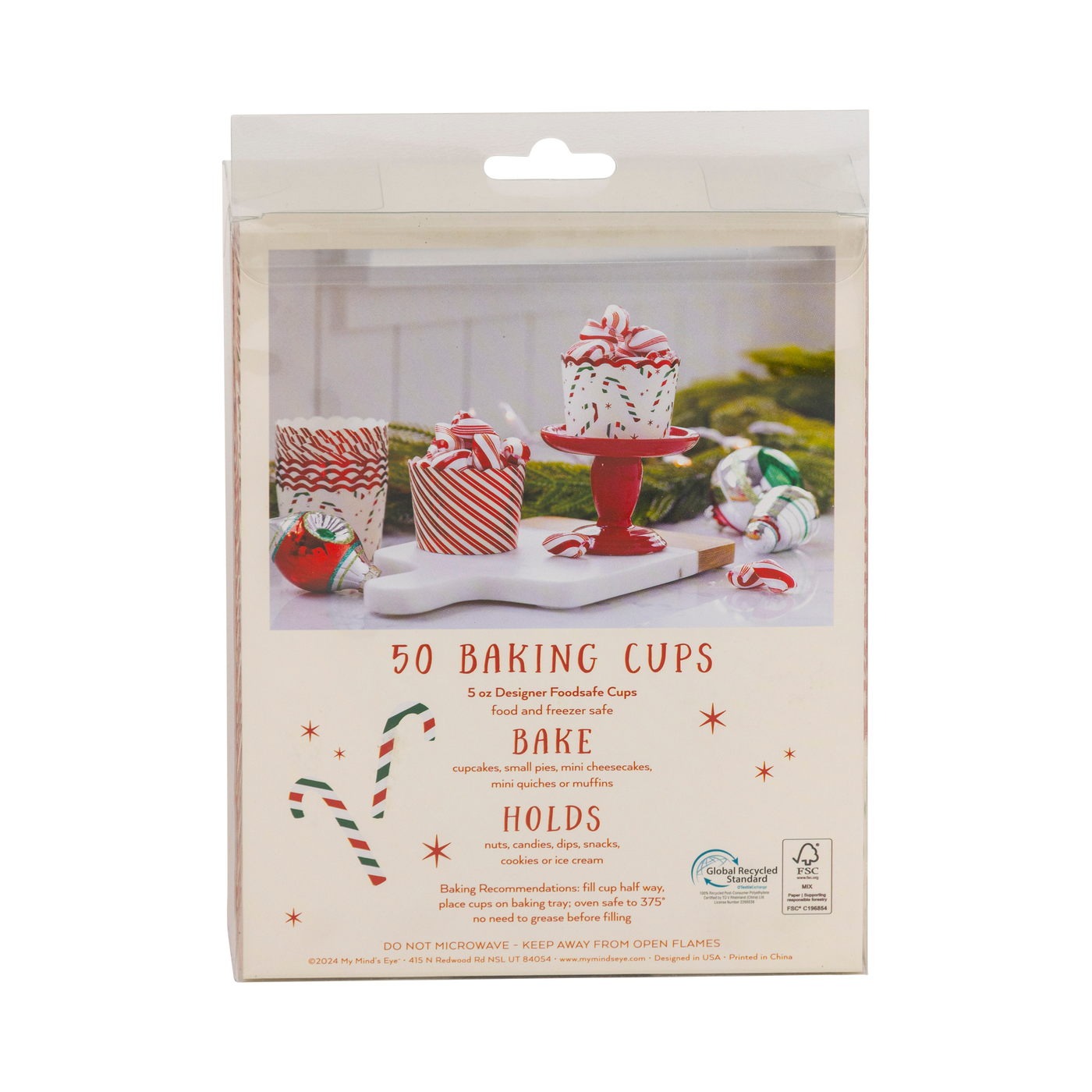 PLCC1888 - Red Foil Candy Stripes 5 oz Baking Cups