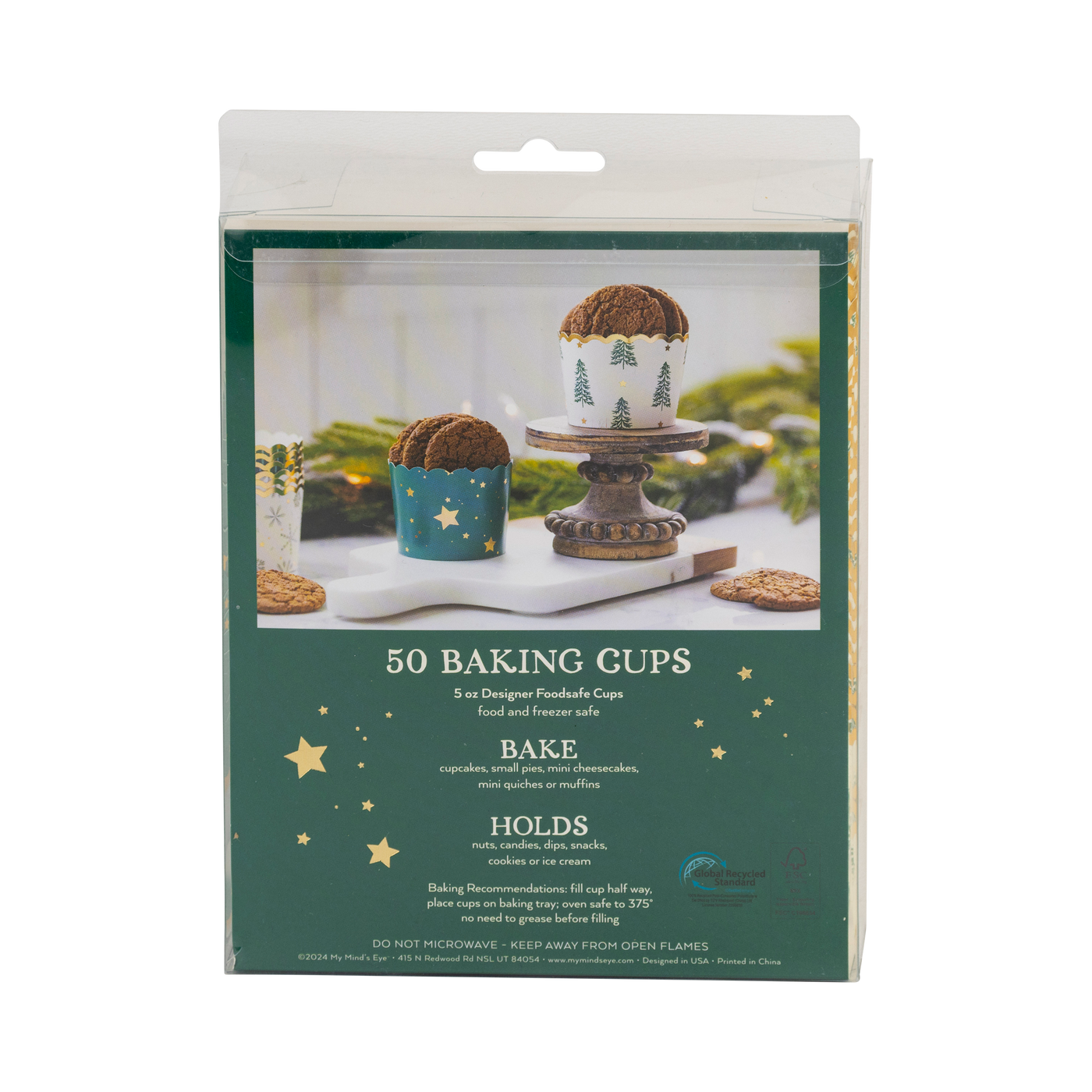 PLCC1902 - Gold Foil Trees and Stars 5 oz Baking Cups