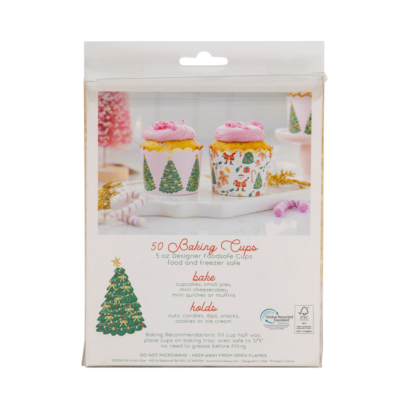 PLCC1907 - Gold Foil Santa with Christmas Trees 5 oz Baking Cups