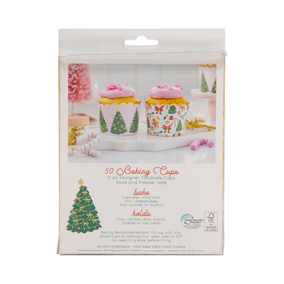 PLCC1907 - Gold Foil Santa with Christmas Trees 5 oz Baking Cups