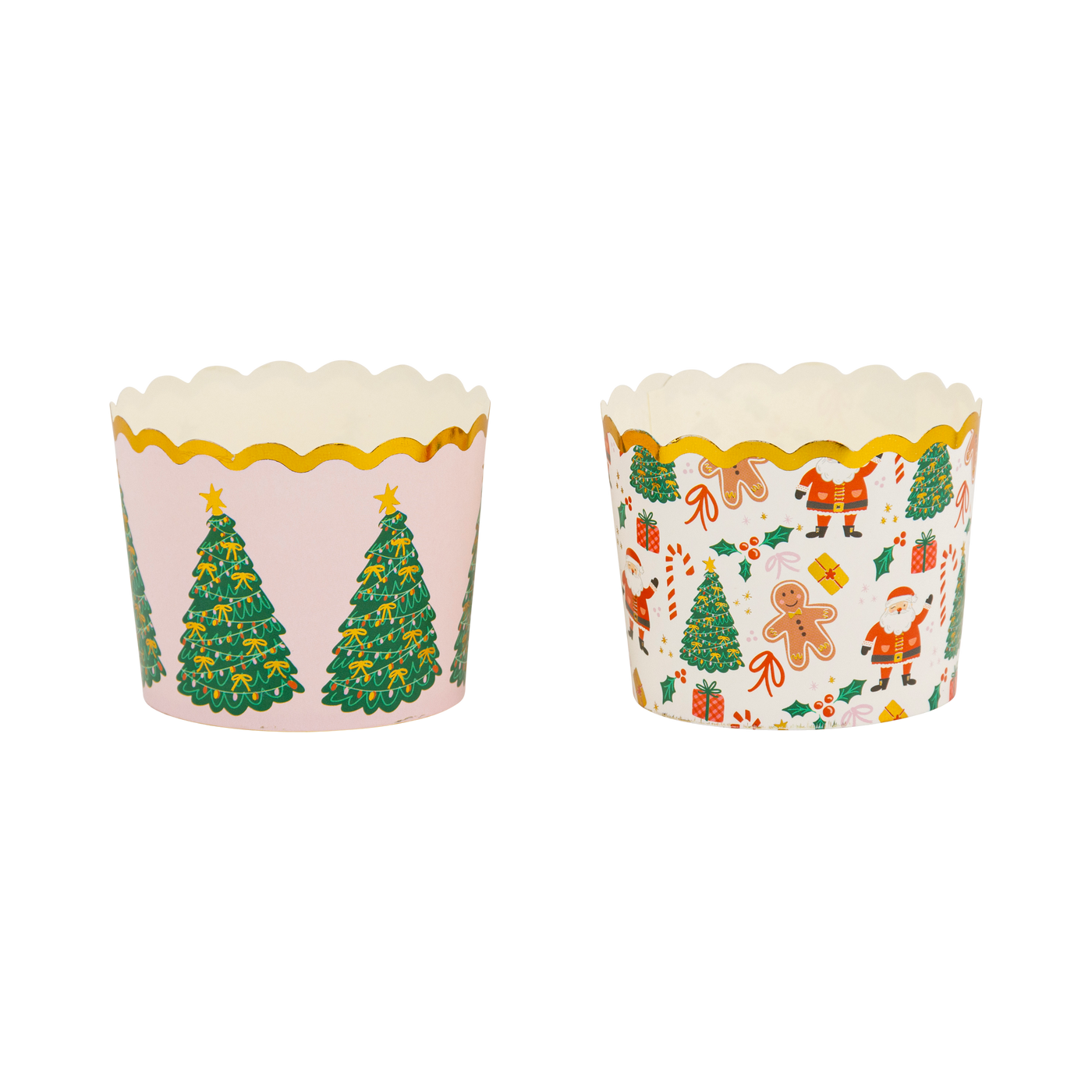 PLCC1907 - Gold Foil Santa with Christmas Trees 5 oz Baking Cups